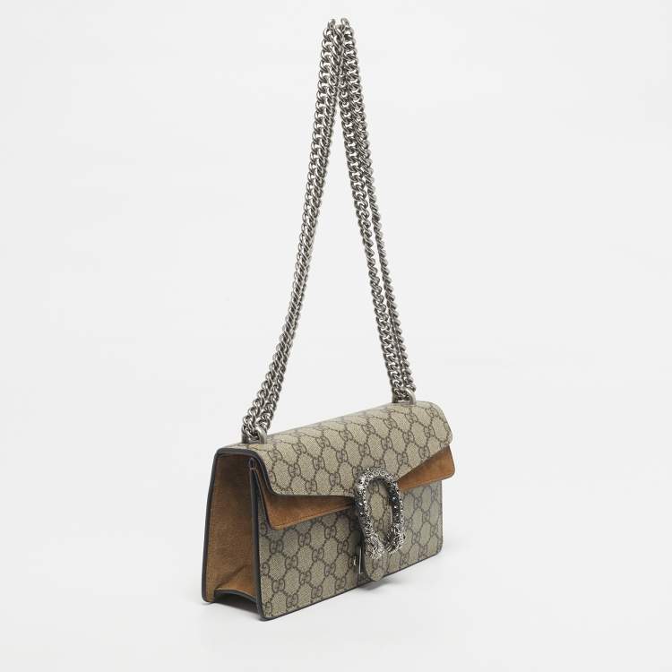 Pre Owned Gucci Beige GG Supreme Canvas and Suede Mini Dionysus Shoulder Bag