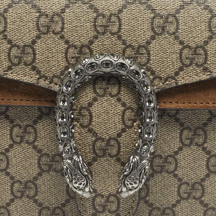Pre Owned Gucci Beige GG Supreme Canvas and Suede Mini Dionysus Shoulder Bag