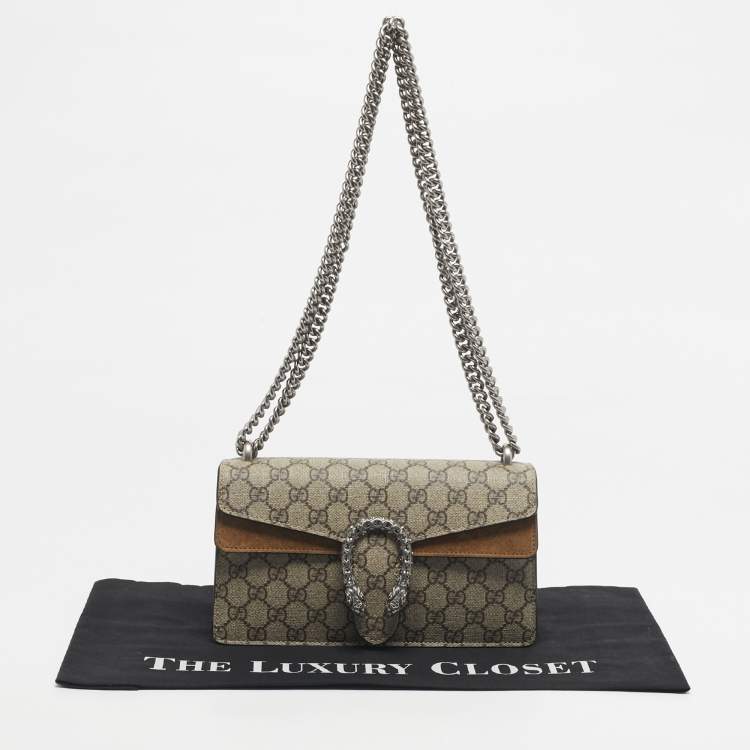 Pre Owned Gucci Beige GG Supreme Canvas and Suede Mini Dionysus Shoulder Bag