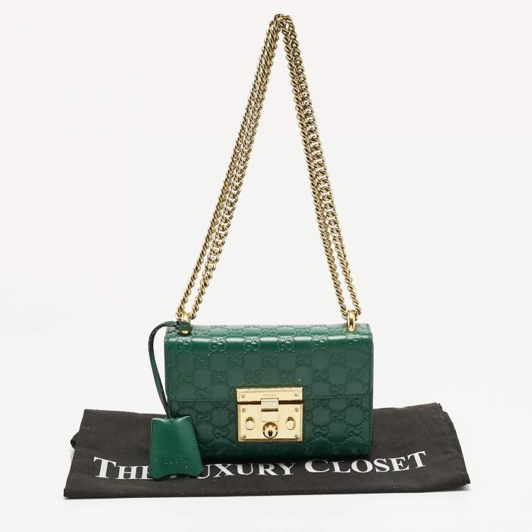 Pre Owned Gucci Green Guccissima Leather Small Padlock Shoulder Bag