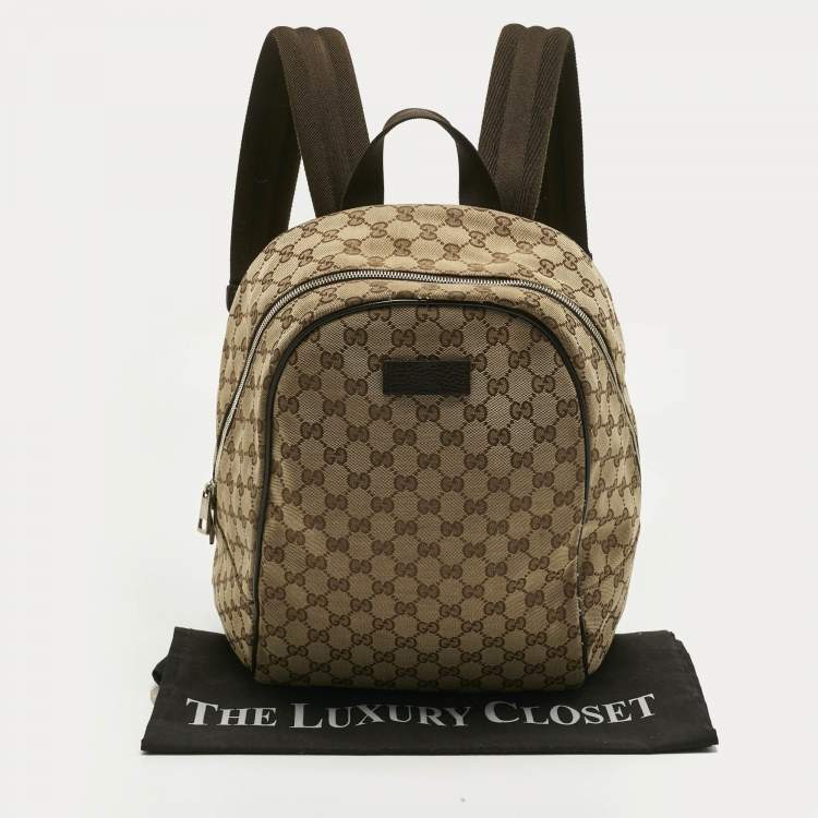 Pre Owned Gucci  Beige/Brown GG Canvas and Leather Rucksack Backpack