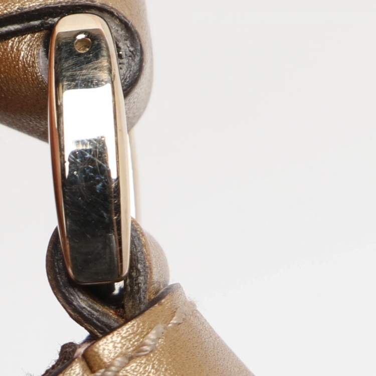 Pre Owned Gucci Beige/Gold GG Crystal Canvas Large D Ring Hobo