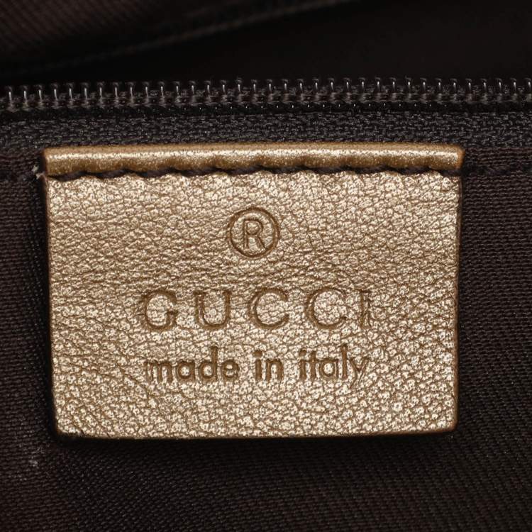 Pre Owned Gucci Beige/Gold GG Crystal Canvas Large D Ring Hobo