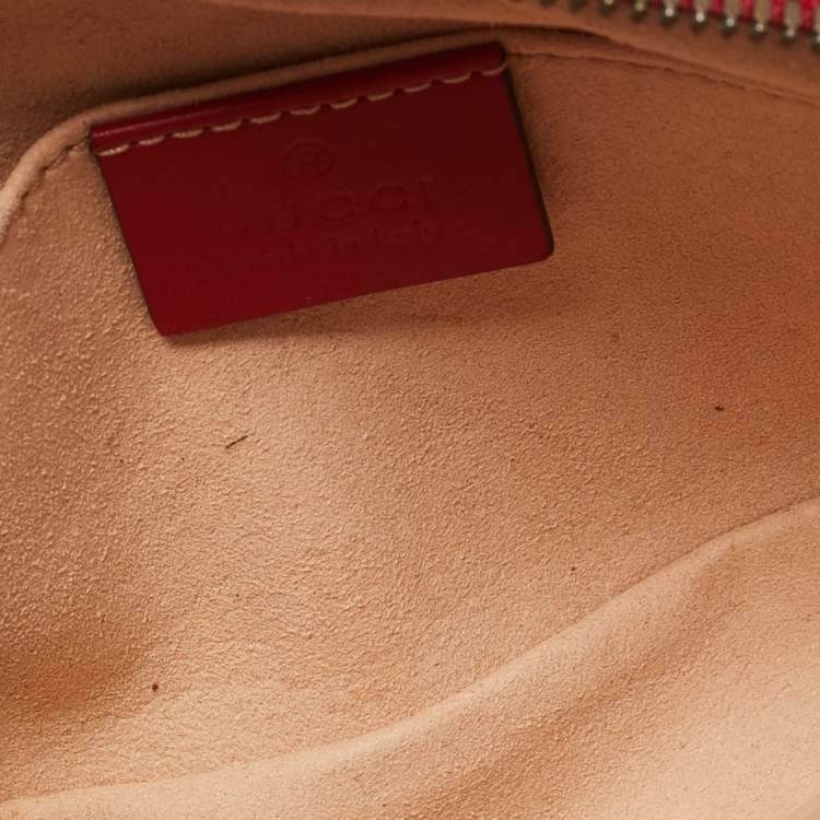Pre Owned Gucci Red Matelassé Leather GG Marmont Belt Bag