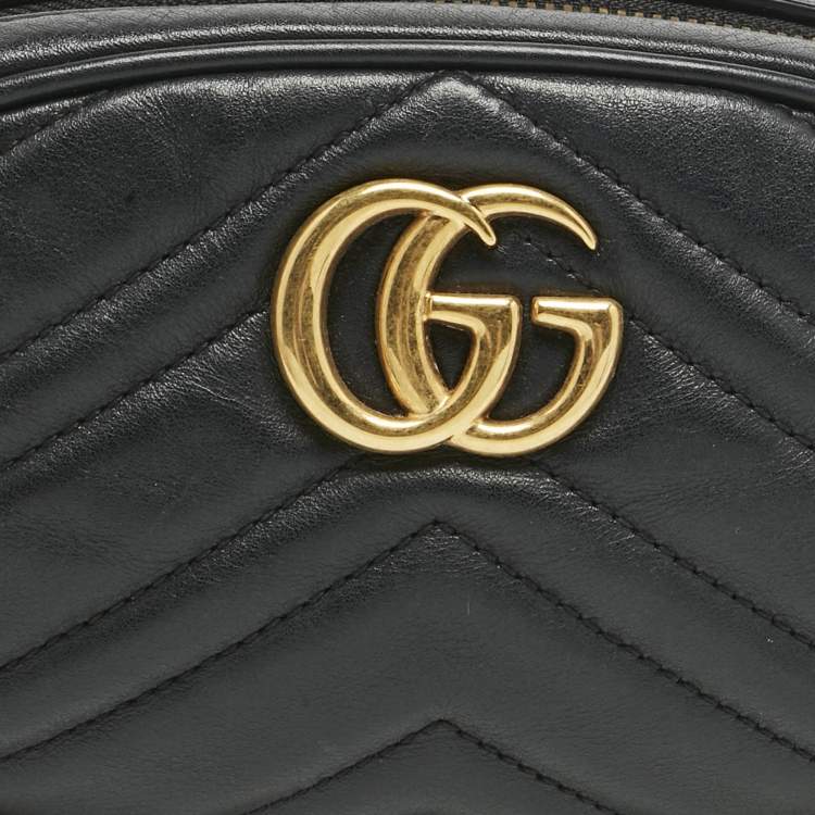 Pre Owned Gucci Black Matelassé Leather GG Marmont Belt Bag