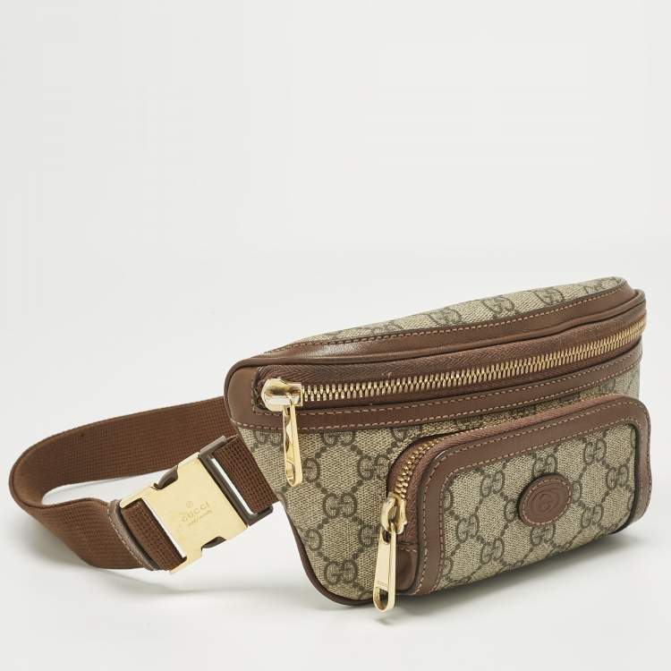 Pre Owned Gucci Brown/Beige GG Supreme Canvas Interlocking G Belt Bag
