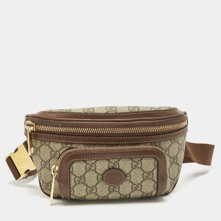 Pre Owned Gucci Brown/Beige GG Supreme Canvas Interlocking G Belt Bag