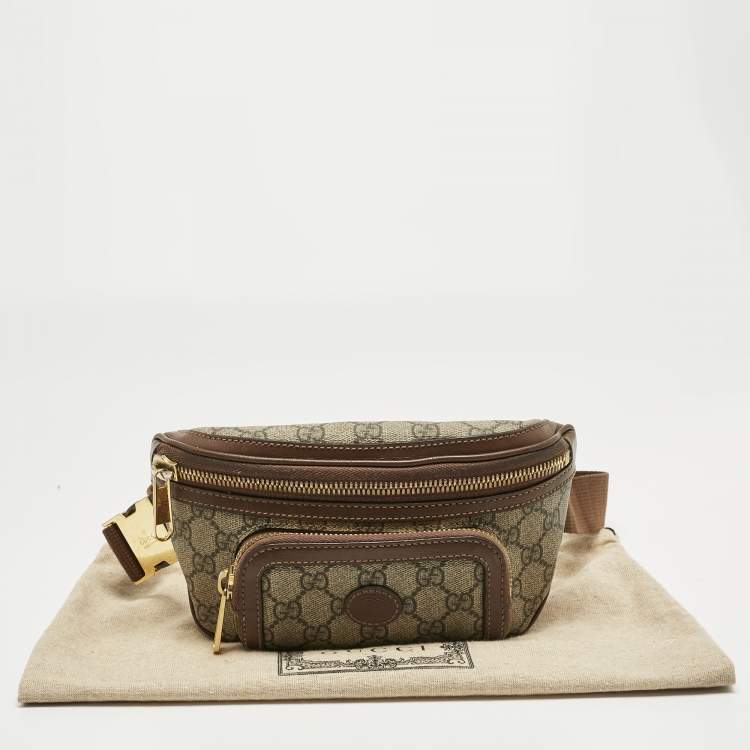 Pre Owned Gucci Brown/Beige GG Supreme Canvas Interlocking G Belt Bag