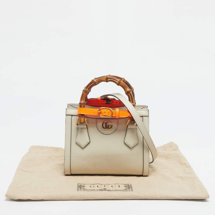 Pre Owned Gucci Off White Leather Mini Diana Tote