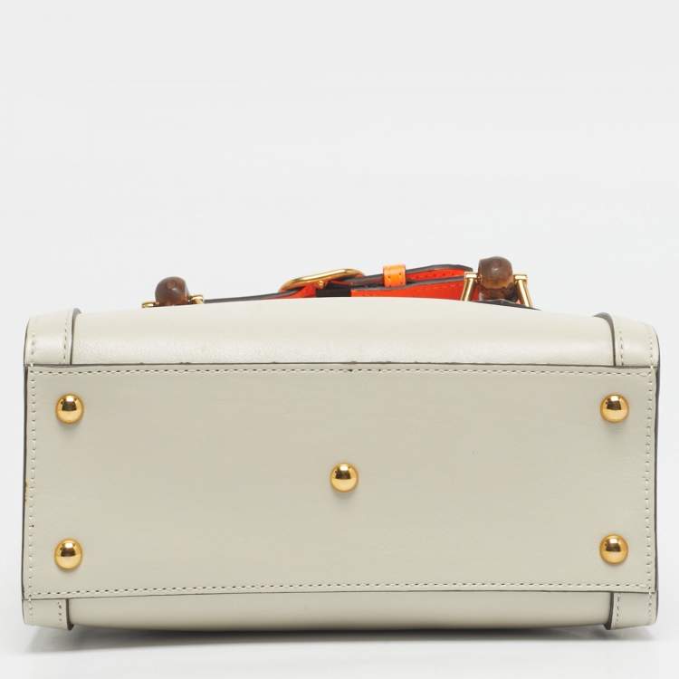 Pre Owned Gucci Off White Leather Mini Diana Tote