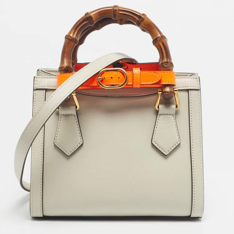 Pre Owned Gucci Off White Leather Mini Diana Tote