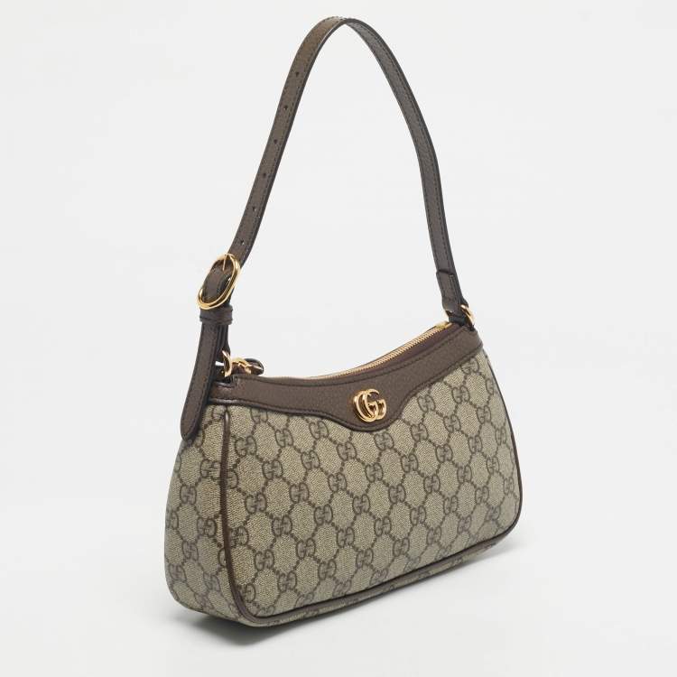 Pre Owned Gucci /BrownBeige GG Supreme Canvas Small Ophidia Shoulder Bag
