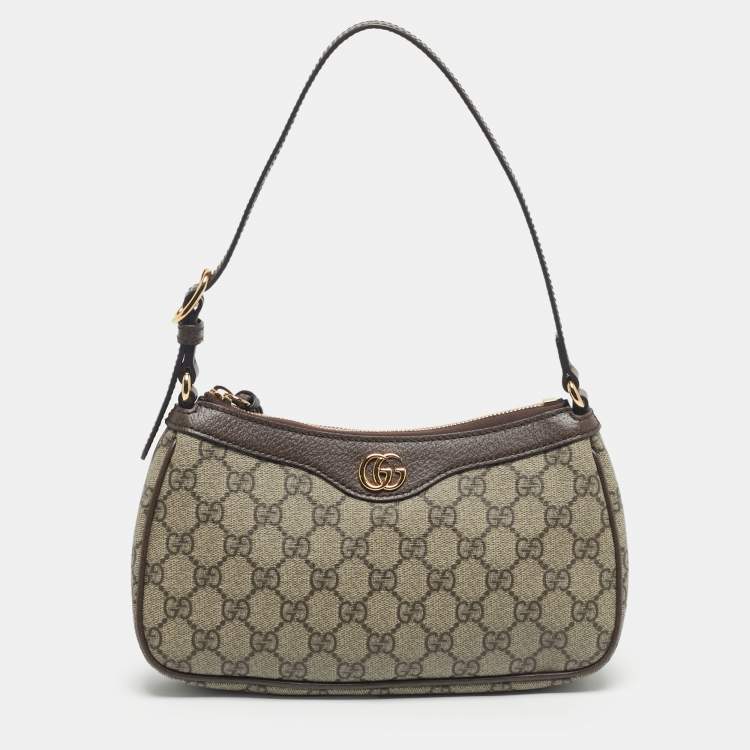Pre Owned Gucci /BrownBeige GG Supreme Canvas Small Ophidia Shoulder Bag