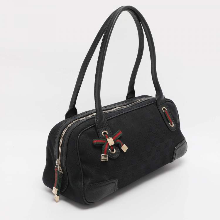 Pre Owned Gucci Black GG Nylon and Leather Princy Boston Bag
