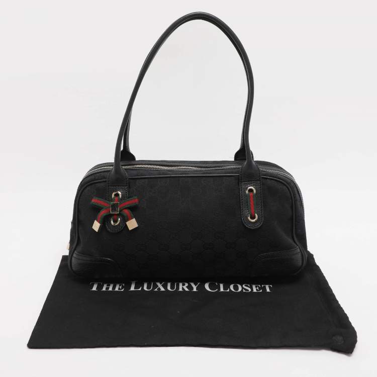 Pre Owned Gucci Black GG Nylon and Leather Princy Boston Bag
