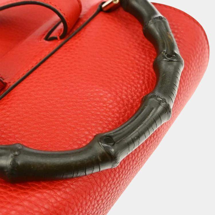 Pre Owned Gucci Red Pigskin Bamboo Backpack