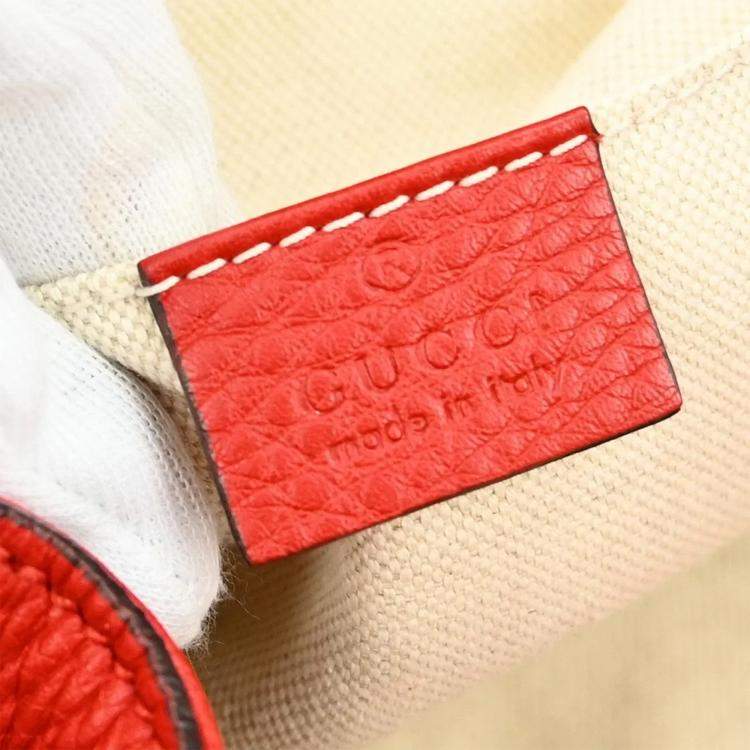 Pre Owned Gucci Red Pigskin Bamboo Backpack