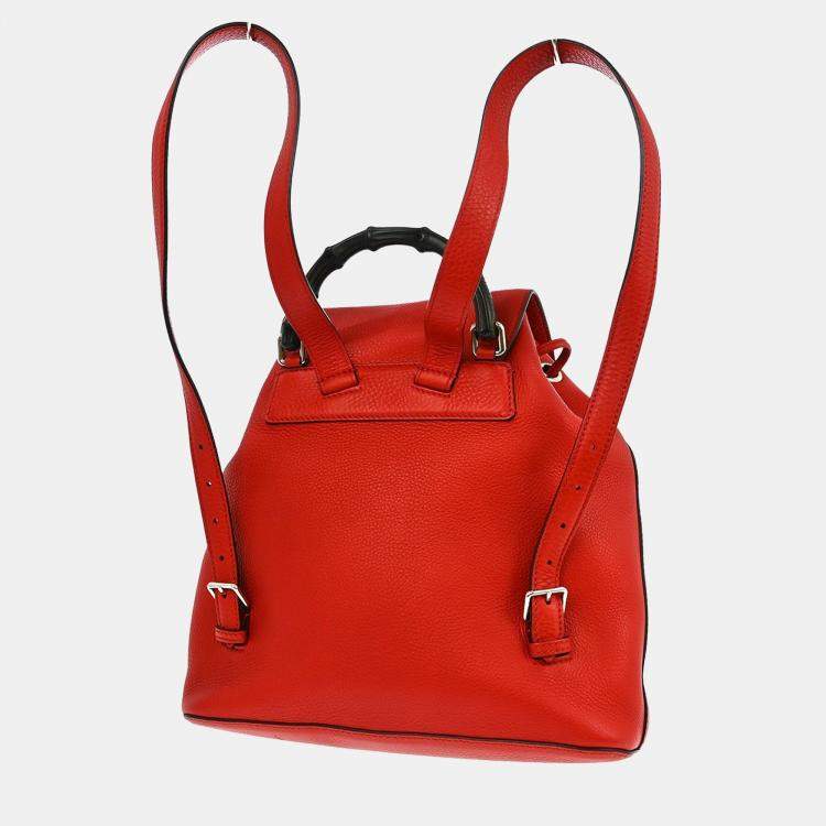 Pre Owned Gucci Red Pigskin Bamboo Backpack