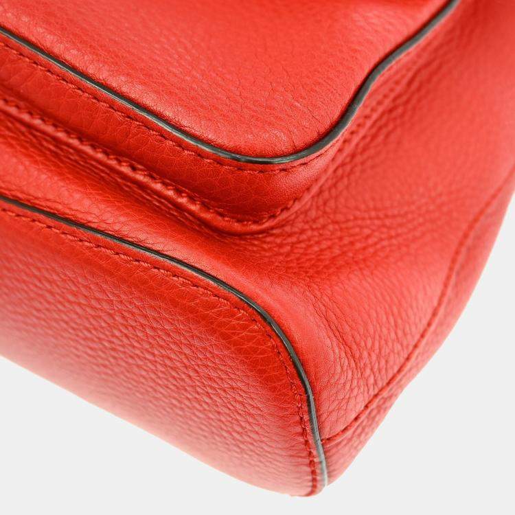 Pre Owned Gucci Red Pigskin Bamboo Backpack