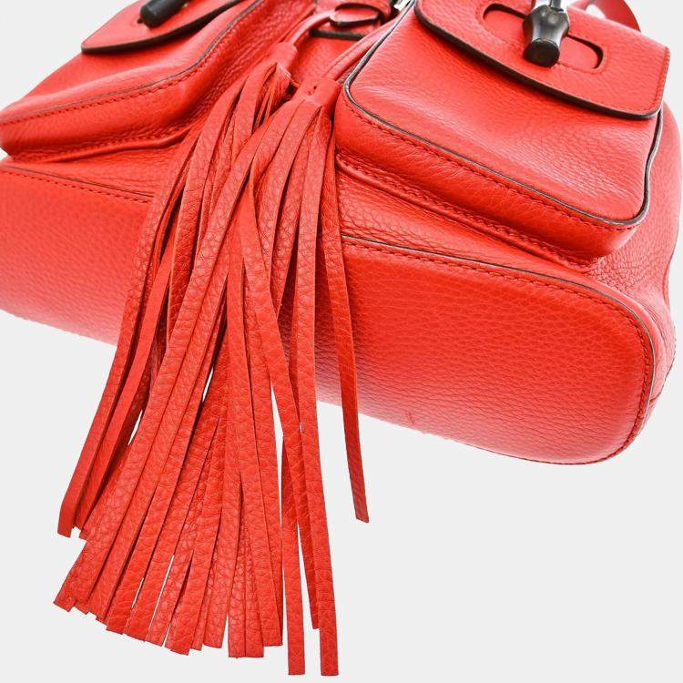 Pre Owned Gucci Red Pigskin Bamboo Backpack