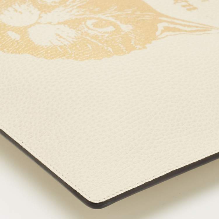 Pre Owned Gucci Ivory Leather Garden Cat Zip Pouch