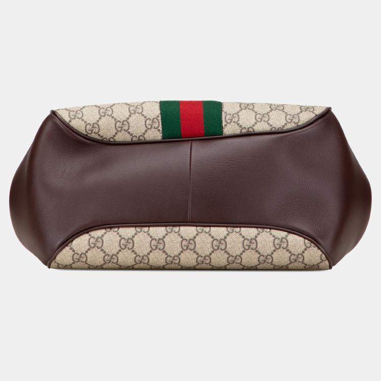 Pre Owned Gucci Beige Brown GG Supreme Ophidia Virgo Top Handle Bag