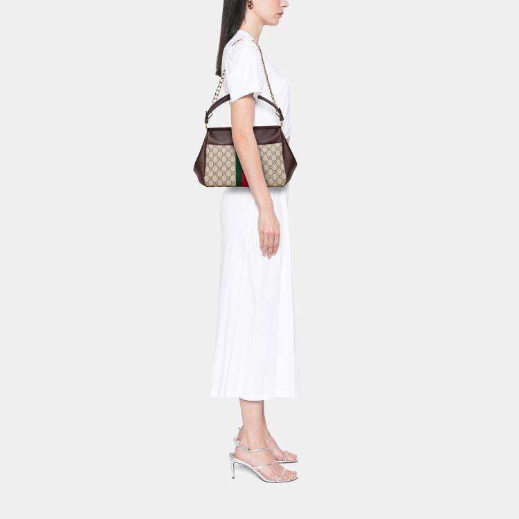 Pre Owned Gucci Beige Brown GG Supreme Ophidia Virgo Top Handle Bag
