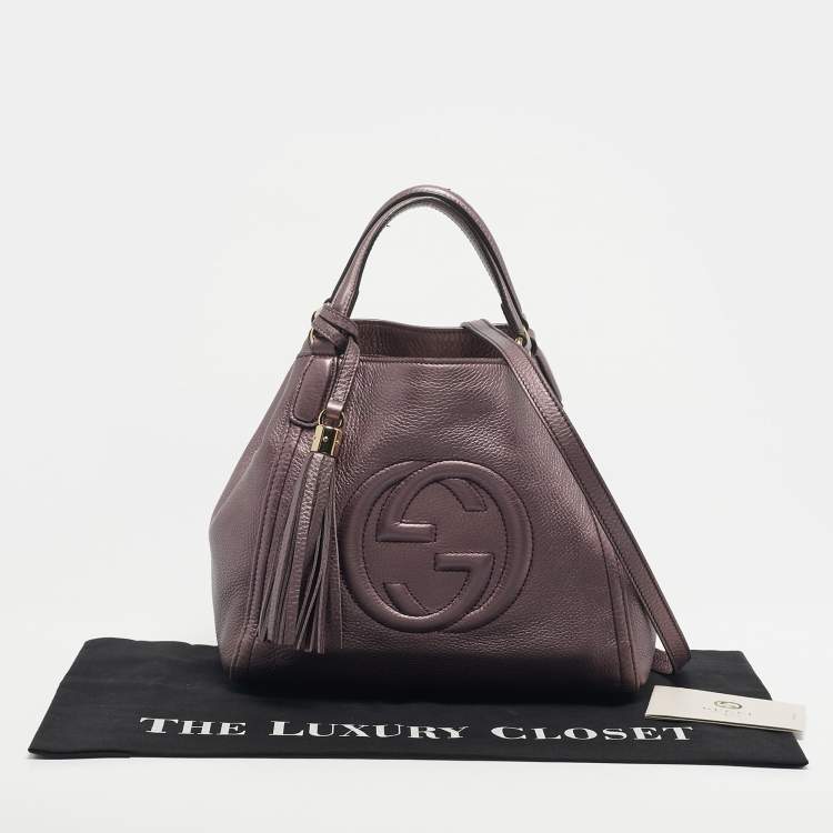Pre Owned Gucci Metallic Purple Leather Small Soho Working Tote