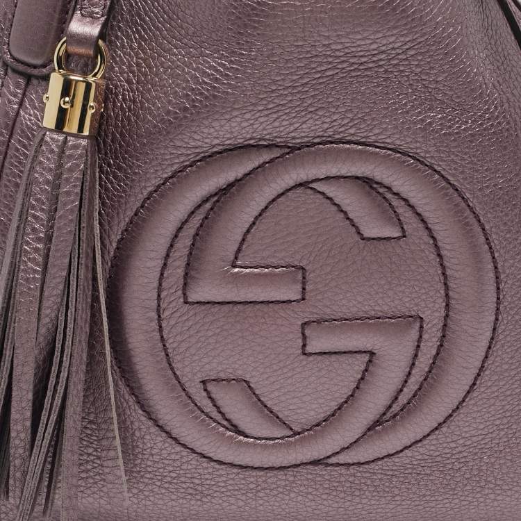 Pre Owned Gucci Metallic Purple Leather Small Soho Working Tote