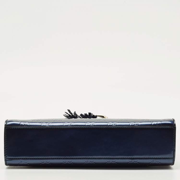 Pre Owned Gucci Navy Blue Guccissima Patent Leather Small Emily Chain Shoulder Bag