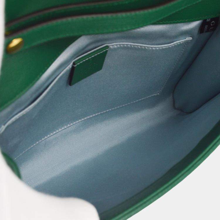 Pre Owned Gucci Green Straw Horsebit Chain Shoulder Bag