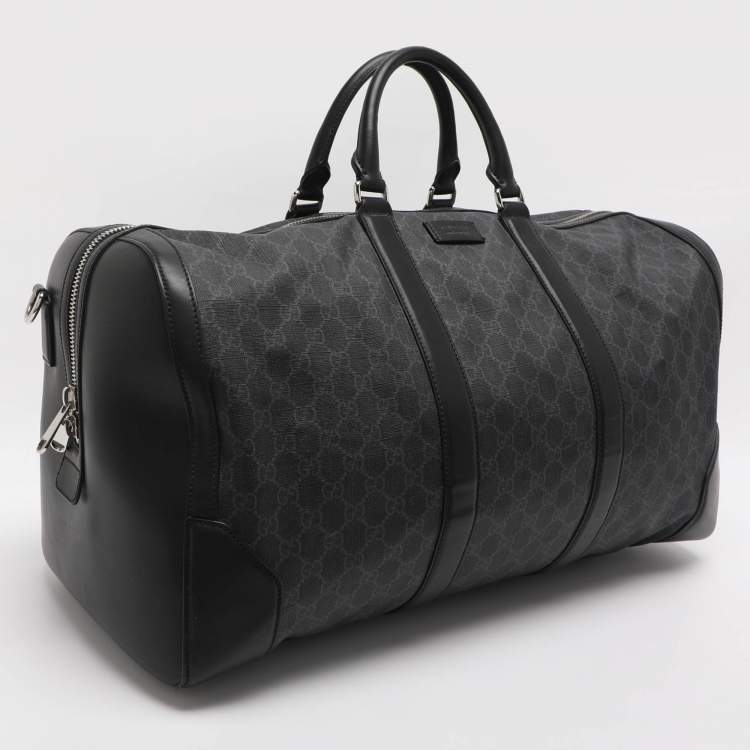 Pre Owned Gucci Black Soft GG Supreme Canvas and Leather Carry On Duffel Bag