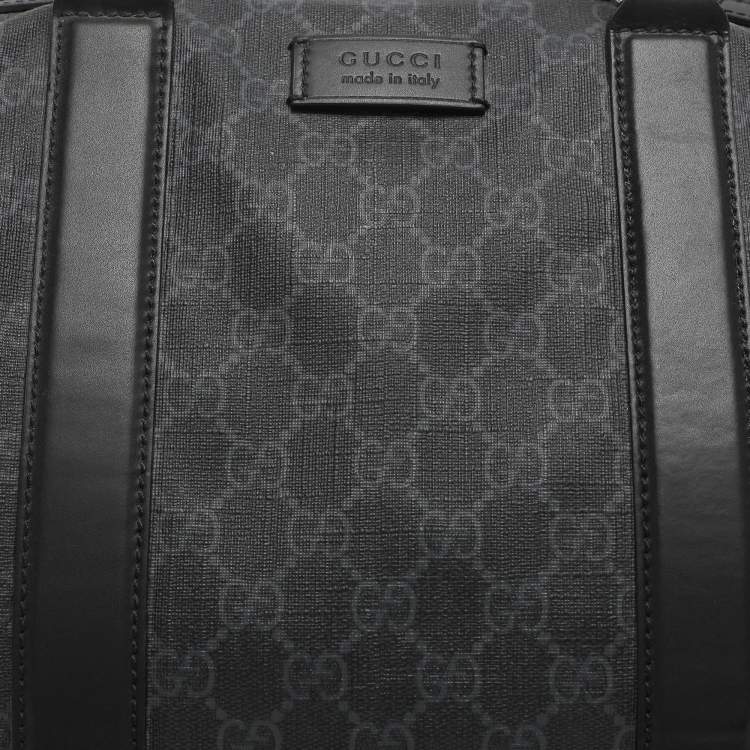 Pre Owned Gucci Black Soft GG Supreme Canvas and Leather Carry On Duffel Bag