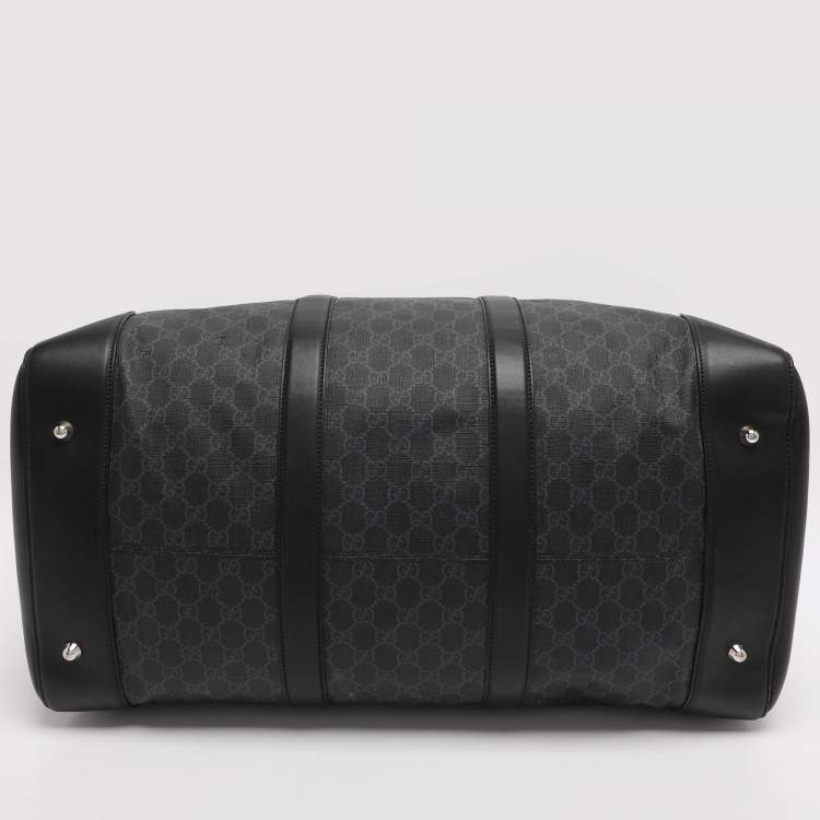 Pre Owned Gucci Black Soft GG Supreme Canvas and Leather Carry On Duffel Bag