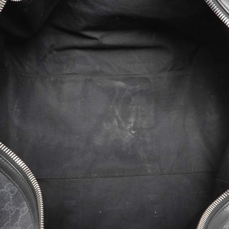 Pre Owned Gucci Black Soft GG Supreme Canvas and Leather Carry On Duffel Bag
