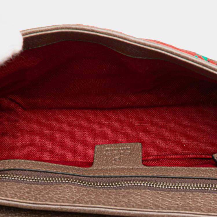 Pre Owned Gucci Red Small GG Marmont Houndstooth Tweed Flap Crossbody