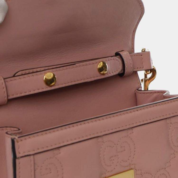 Pre Owned Gucci Pink Small GG Matelasse Leather Top Handle Bag
