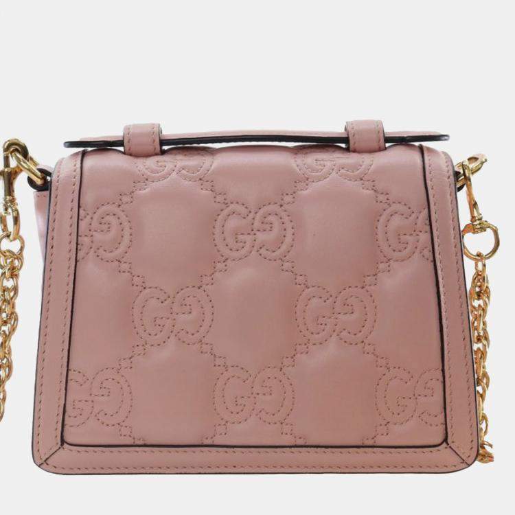 Pre Owned Gucci Pink Small GG Matelasse Leather Top Handle Bag