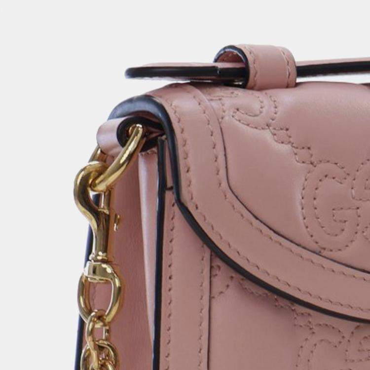 Pre Owned Gucci Pink Small GG Matelasse Leather Top Handle Bag
