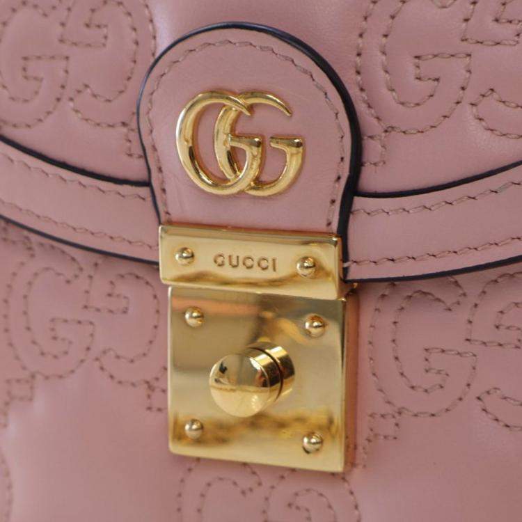 Pre Owned Gucci Pink Small GG Matelasse Leather Top Handle Bag
