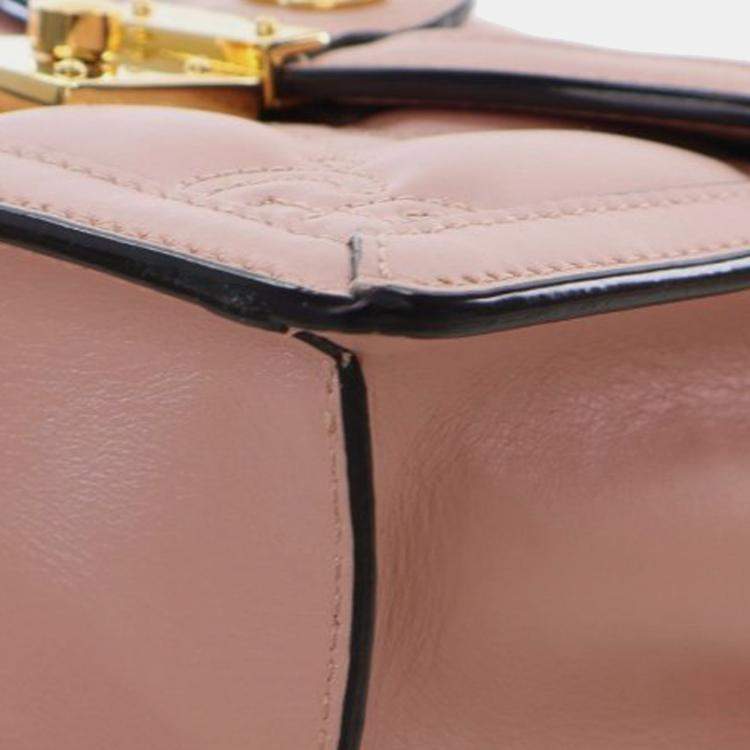 Pre Owned Gucci Pink Small GG Matelasse Leather Top Handle Bag