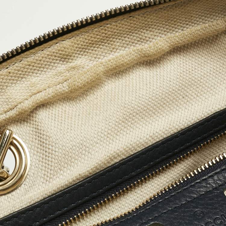 Pre Owned Gucci Navy Blue Leather Medium Soho Chain Shoulder Bag