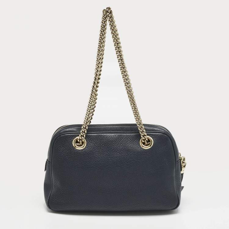 Pre Owned Gucci Navy Blue Leather Medium Soho Chain Shoulder Bag