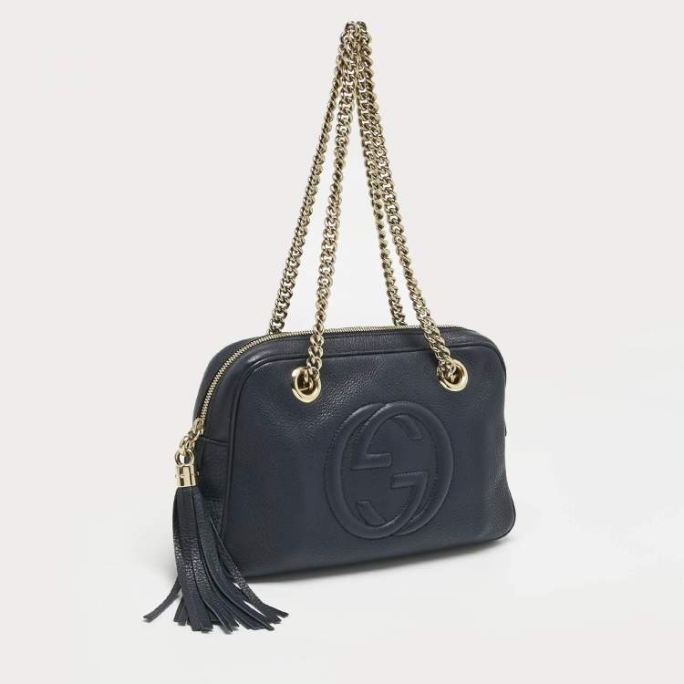 Pre Owned Gucci Navy Blue Leather Medium Soho Chain Shoulder Bag