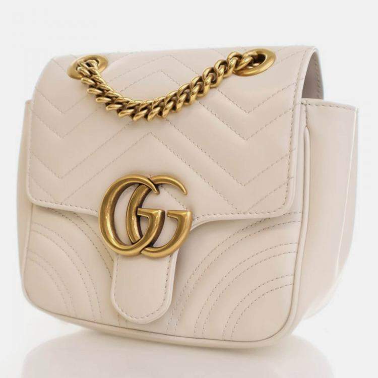 Pre Owned Gucci Mini White Calfskin Marmont Shoulder Bag