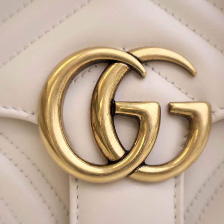 Pre Owned Gucci Mini White Calfskin Marmont Shoulder Bag