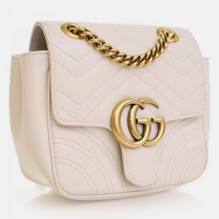 Pre Owned Gucci Mini White Calfskin Marmont Shoulder Bag
