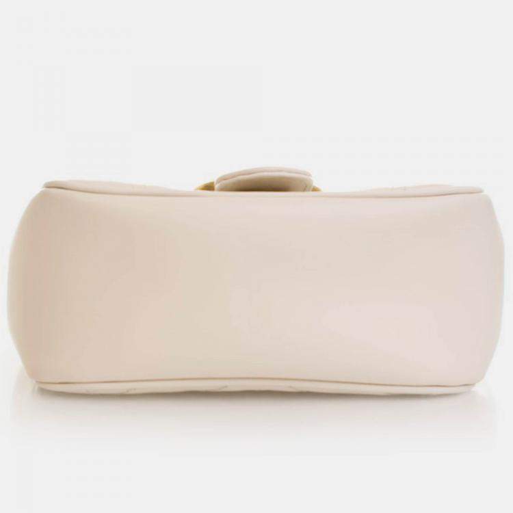 Pre Owned Gucci Mini White Calfskin Marmont Shoulder Bag