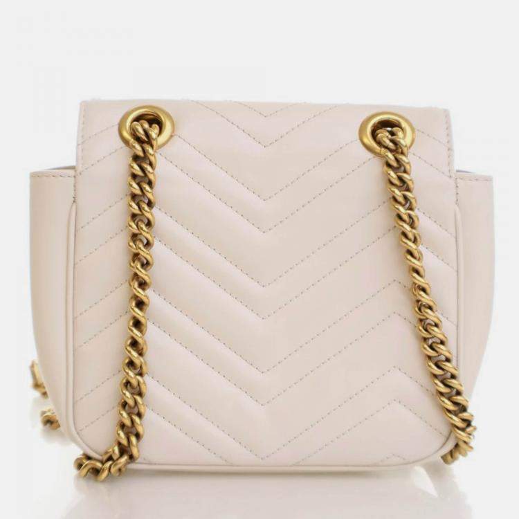 Pre Owned Gucci Mini White Calfskin Marmont Shoulder Bag