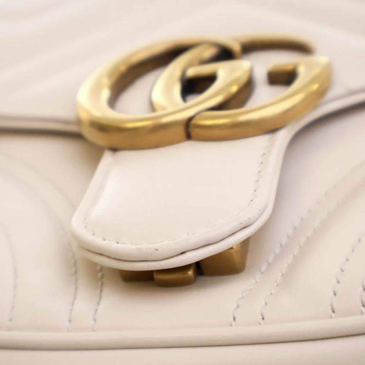 Pre Owned Gucci Mini White Calfskin Marmont Shoulder Bag